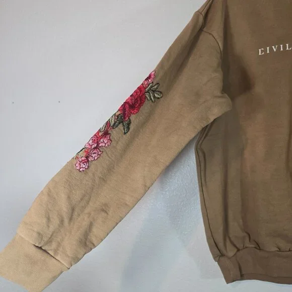 Civil Regime Floral Pullover Sweatshirt Women Large Brown Embroidered Streetwear - Picture 11 of 11